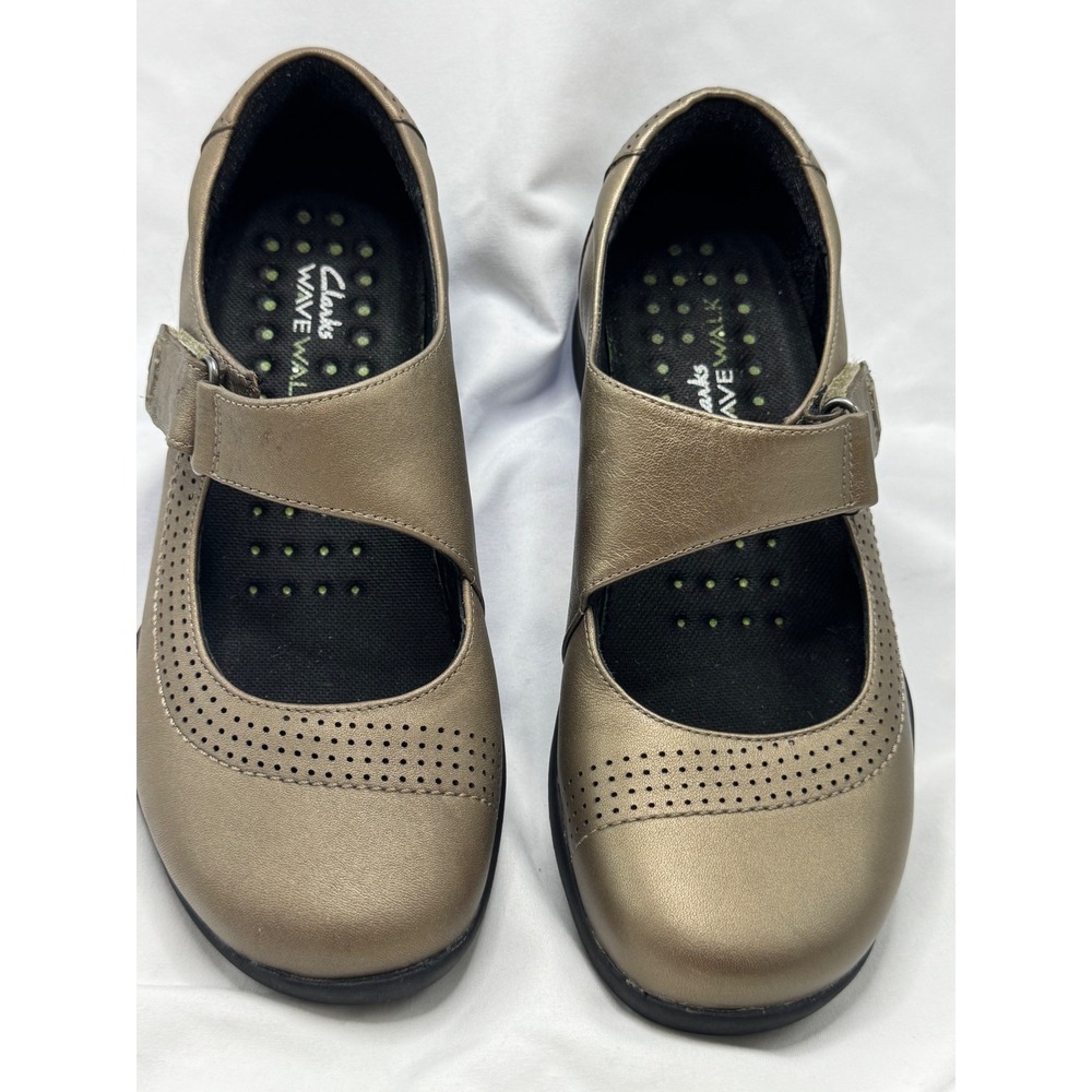 Clarks Wave Walk Womens Metallic Bronze Leather Mary Jane Walking Shoes 9.5M